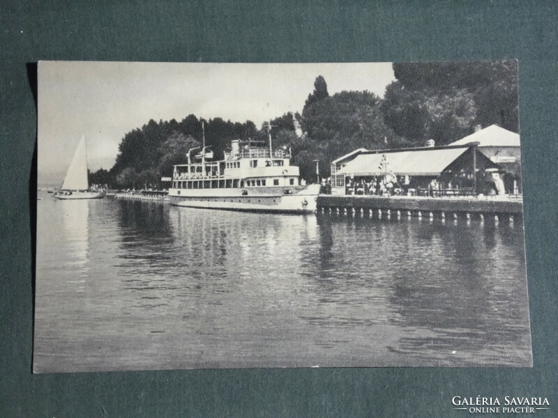 Postcard, Siófok boat station, port, detail, pleasure boat, sailing