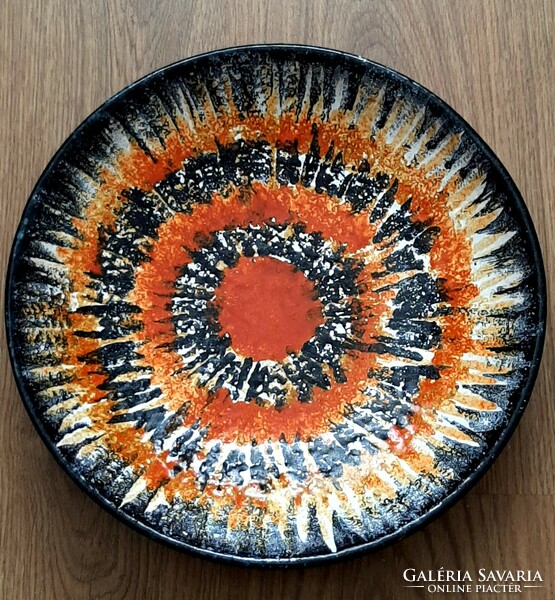 Retro applied art ceramic plate 28.5 cm with an orange pattern