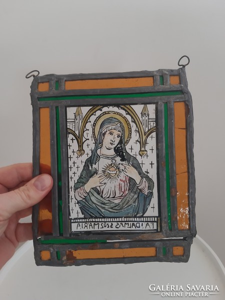 Pair of antique stained glass icons