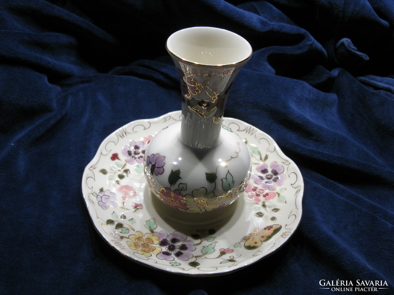Zsolnay flower vase, coaster with small plate
