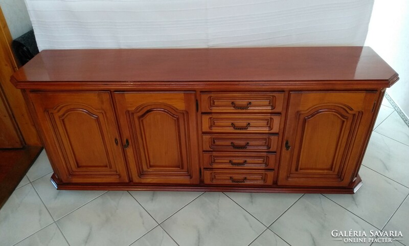 Large chest of drawers with an oak front, length: 196 cm, height: 80.5 cm, width: 43 cm. The wardrobe is beautiful, flawless