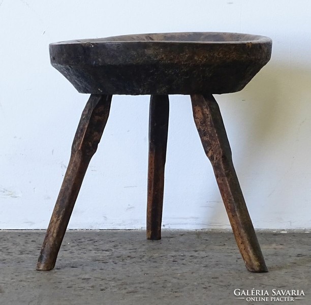 1Q145 antique carved three-legged chair pair of milking stools