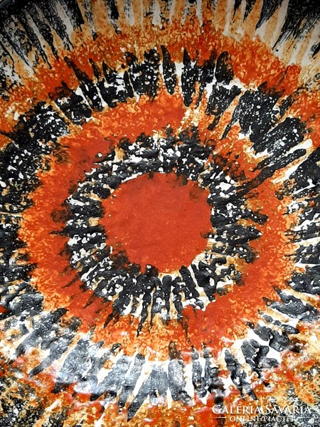 Retro applied art ceramic plate 28.5 cm with an orange pattern