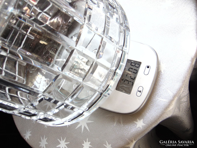 Beautiful heavy glass bowl with lid and silver plated handle