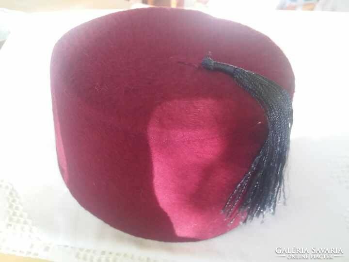 Burgundy, black tufted oriental men's hat, fez