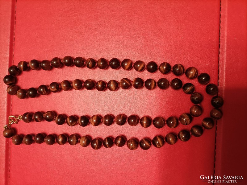 80 Cm tiger eye necklace with 14k gold clasp