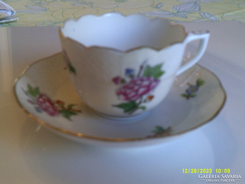 Herend Eton pattern, mocha porcelain set, with basket-weave edge, cup with elf ears.