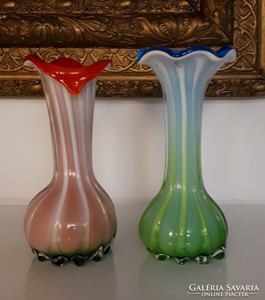 Antik rétegelt fújt üveg váza pár 19.5 cm