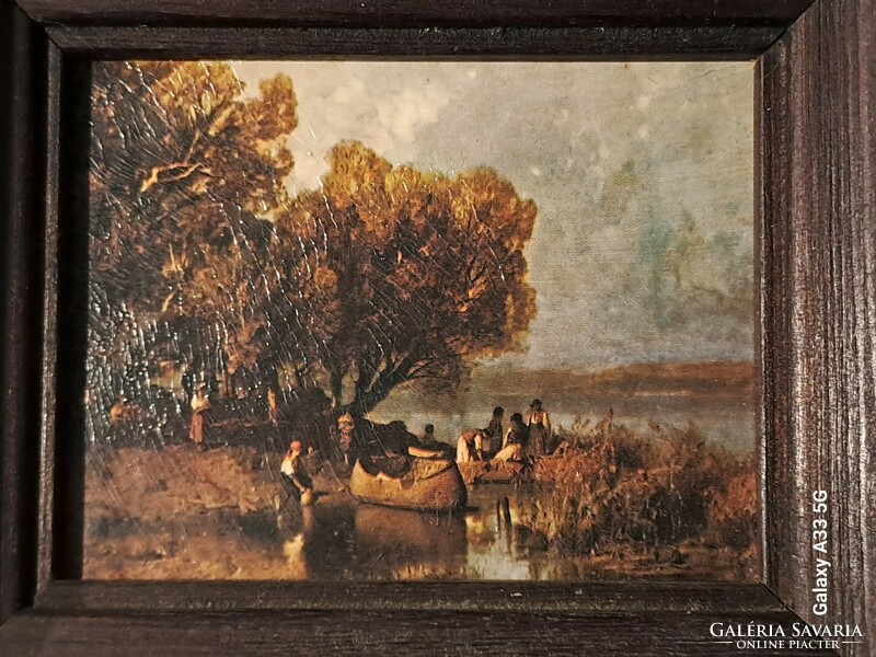 Mészöly géza Balaton fishing farm reproduction 13x10x3 cm mural painting