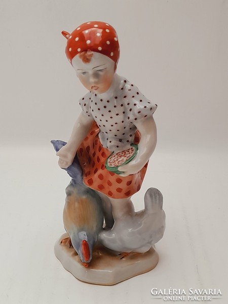 Herend hen, little girl with a rooster, 15 cm