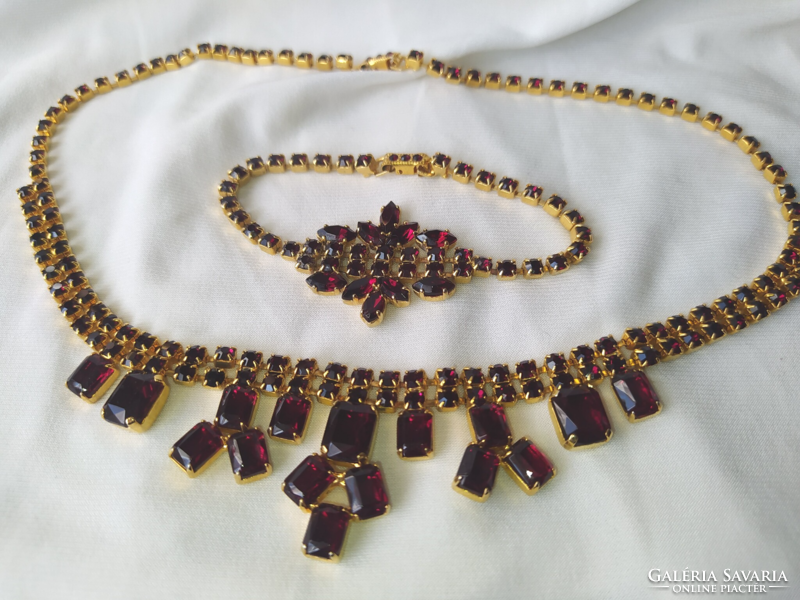 Vintage Czech glass garnet stone jewelry set