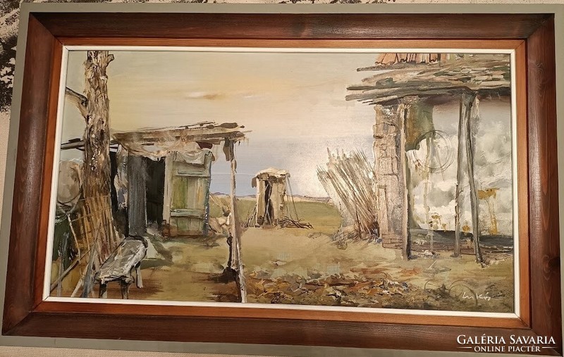 András Csíkós's deserted yard oil painting
