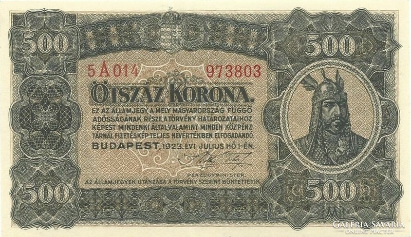 500 korona 1923 Nyomdahely nélkül aUNC