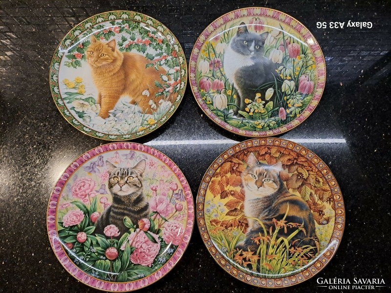 The Franklin Mint The Four Seasons cat gyűjtői angol porcelán tányérok négy évszak macska cica