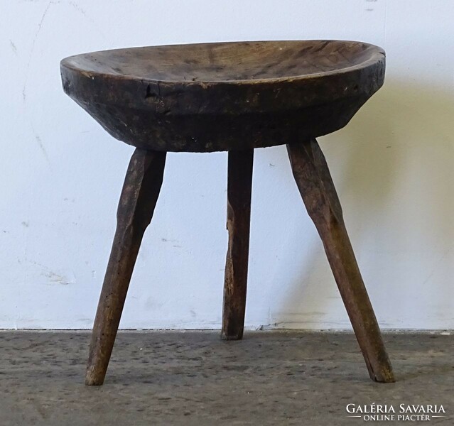 1Q145 antique carved three-legged chair pair of milking stools