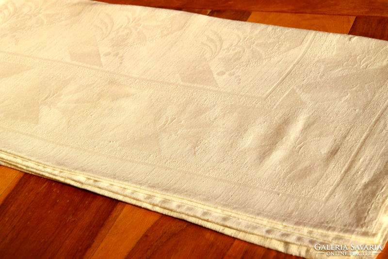 Never used art deco old antique festive large damask tablecloth table cloth