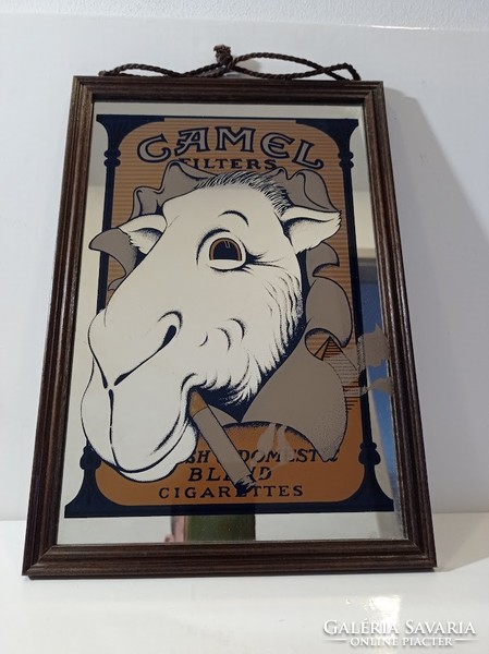Retro camel cigarette advertising mirror in a wooden frame