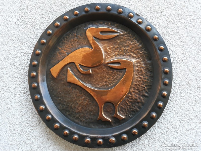 Retro applied art bronze bird wall plate, 30 cm