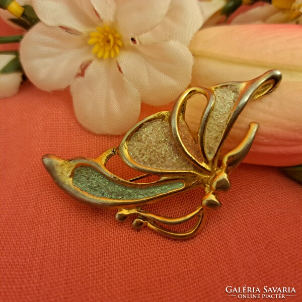 Gold-plated fire enamel brooch 6 cm