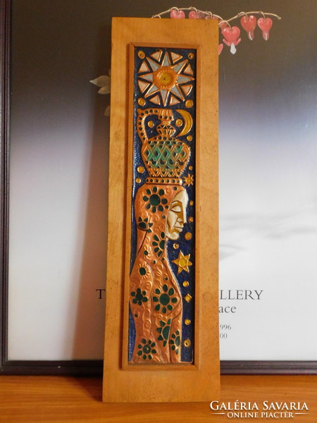 Tűzzománc falikép - nő korsóval 50x15 cm