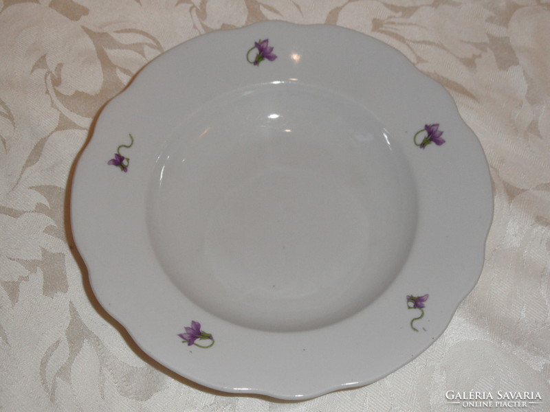 Zsolnay porcelain deep plate with violet pattern (4 pcs.)