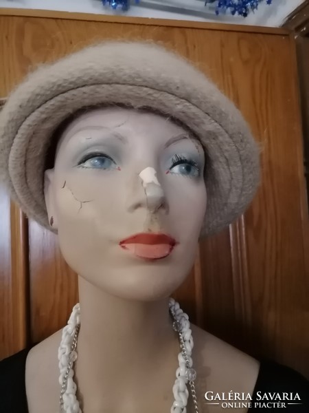 They are more beautiful than me, plus size, beautiful mohair wool hat with small fur tassel, beige, beige, for 56 58 euros