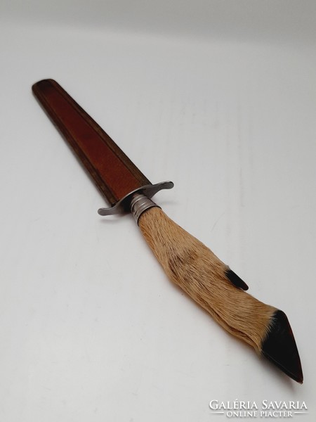 Őzláb markolatú vadász kés, tőr, 27 cm