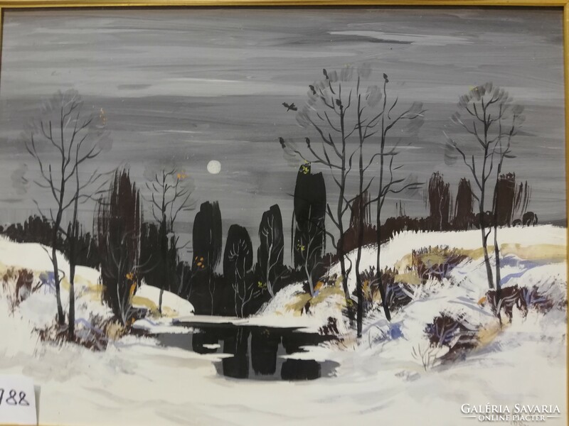 Winter evening landscape by Kornél Zámbó, 1990.