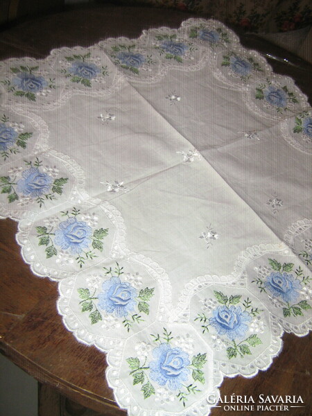Beautiful blue rose madeira tablecloth