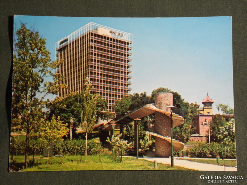 Postcard, Balaton, Balatonalmádi, Aurora Hostel skyline