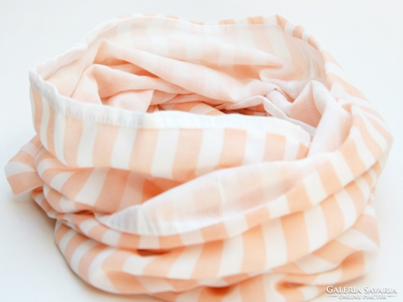 Peach flower-white striped muslin women's round scarf / scarf