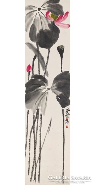 Chi paj-si (qi baishi) lotus of the seasons, reprint print of Chinese painting mural, 4-image series