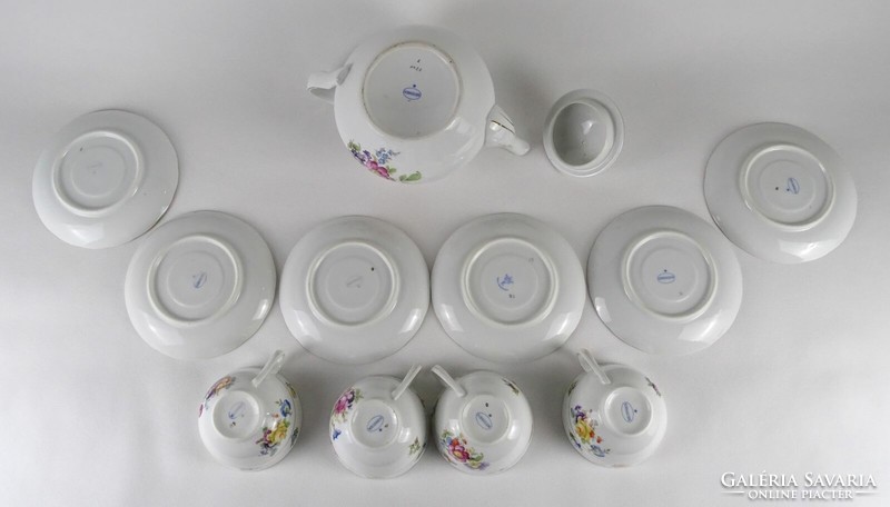 1N004 old Meissen porcelain tea set with flower pattern