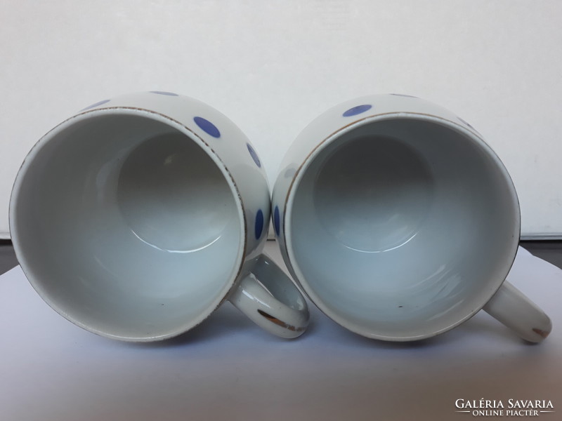 2 old drasche blue polka dot mugs