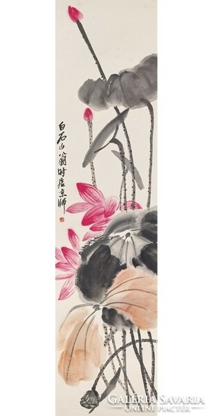 Csi Paj-si (Qi Baishi) Az évszakok lótuszai, kínai festmény falikép reprint nyomata, 4 képes sorozat