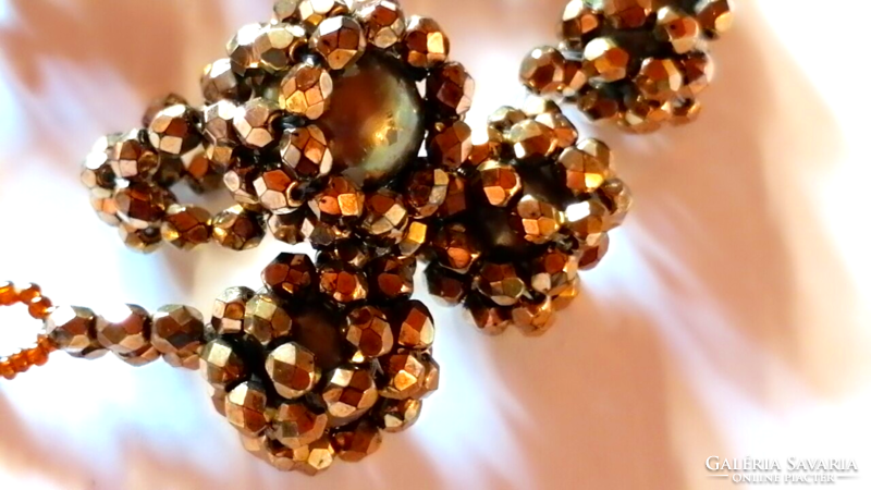 Retró bronz színű gyöngyökből kirakott karkötő és gyűrű, parti ékszer  617.