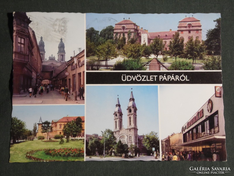 Postcard, pope, mosaic details Esterházy castle, park, monument, church, Afés store