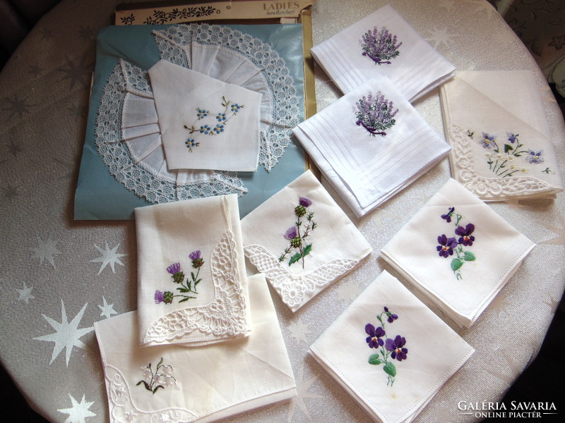 Thistle flower embroidered textile handkerchief