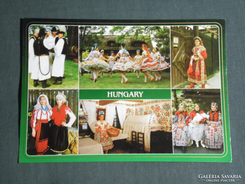 Postcard, cap, follow the field, wait, bank, Acsa, Swabian, old clothes, fashion, Hungarian folk costume,
