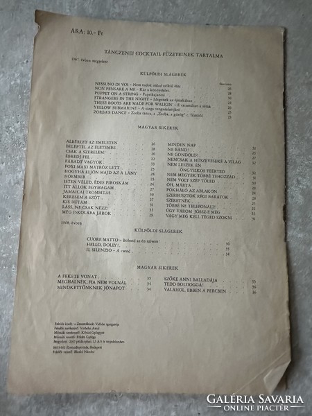 Dance music cocktail score 1963 with Zsuzsa Koncz on the title page