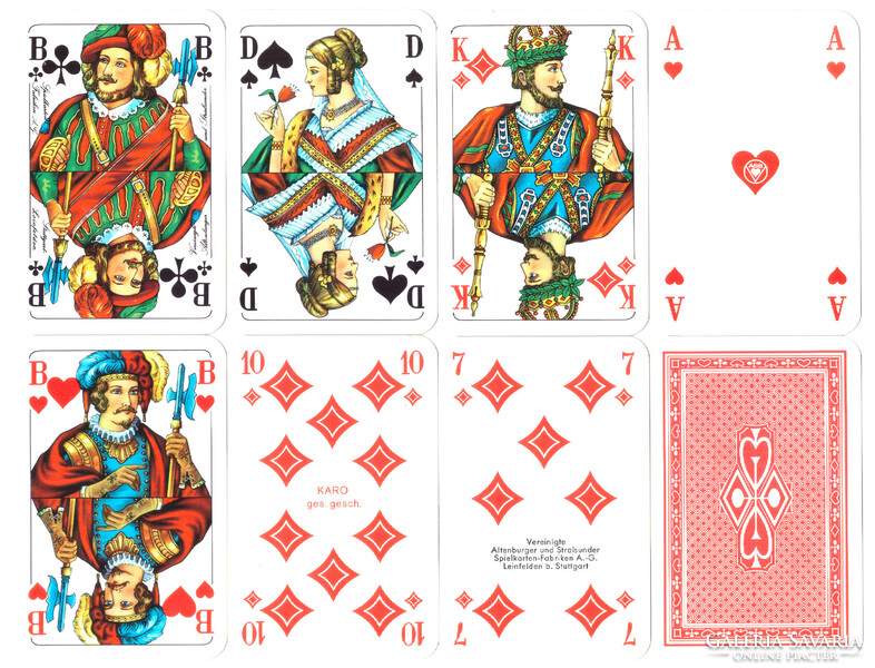 90. Francia sorozetjelű skat kártya berlini kártyakép ASS 1975 körül 32 lap