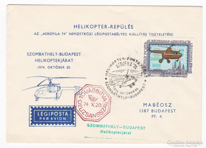 Helicopter mail service from Szombathely-Budapest with delicacies from 1974
