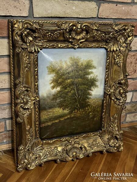Landscape in blonde frame with mmg signature