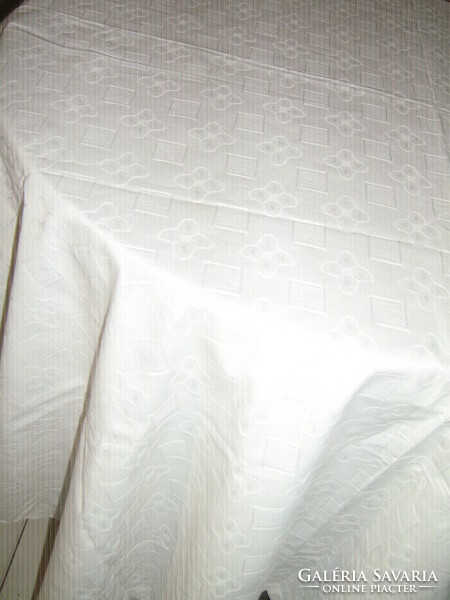 Wonderful elegant white fabric with floral pattern madeira tablecloth