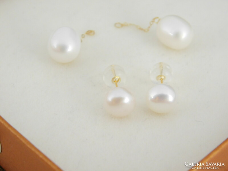 Pearl 18k gold earrings 2 in 1