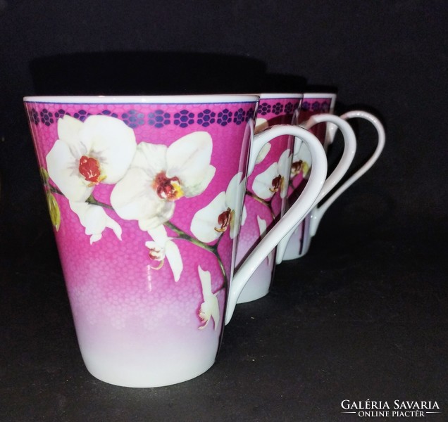 3 Royal Worcester orchid white mugs