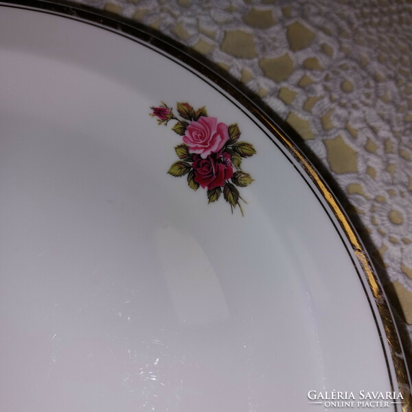 1 deep, 3 flat plates from Hollóháza, with flowers, with a black edge