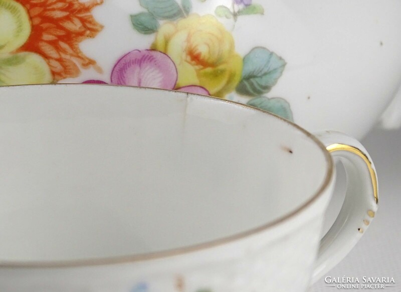 1N004 Régi virágmintás Meisseni porcelán teáskészlet