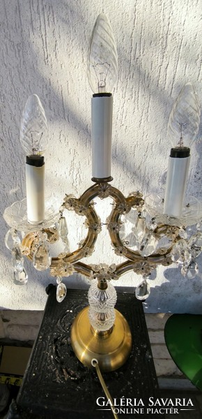 Antik asztali lámpa asztali kristàly 3 égős különleges ritka darab. Videó is !!