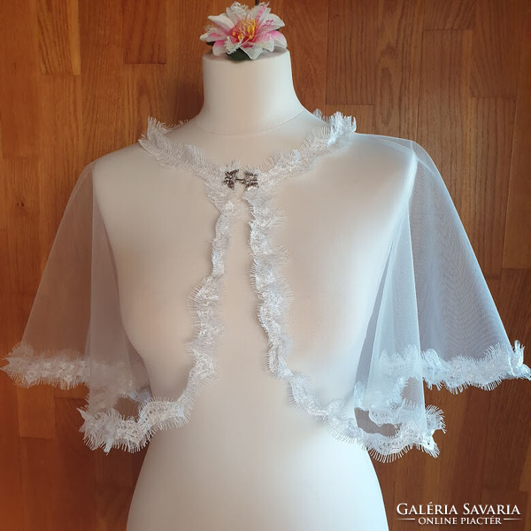 Wedding bol02 - elegant French lace edging ecru bolero, cape